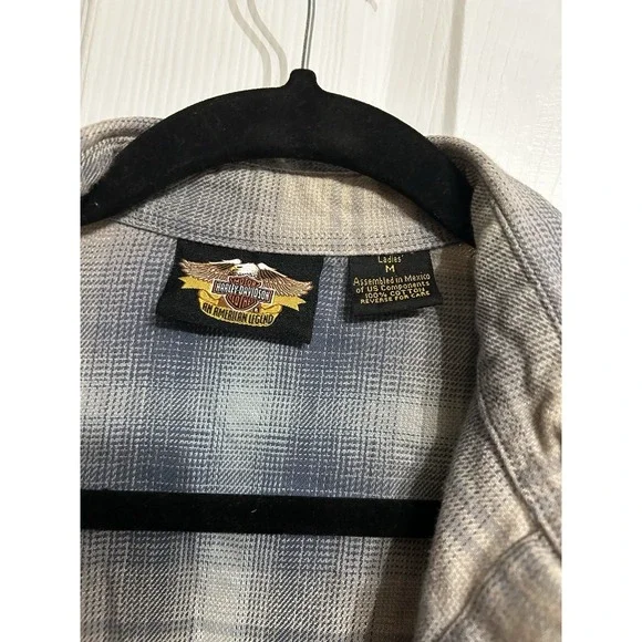 Harley Davidson Womens M Flannel Plaid Cotton Long Sleeve Button Down Shirt - Picture 6 of 12